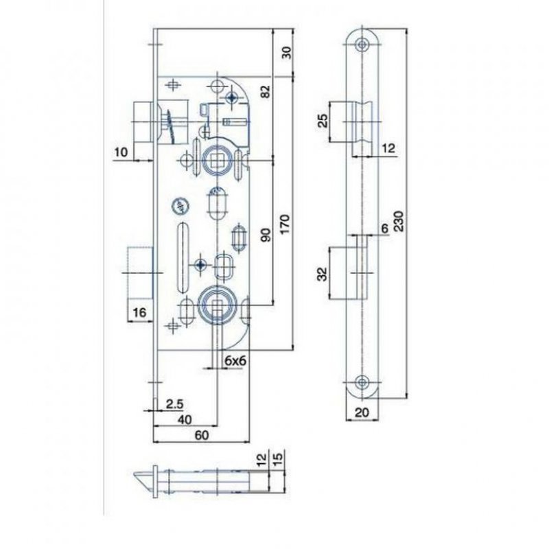 Zadlabávací zámok 01-16  P/Ľ 6x6